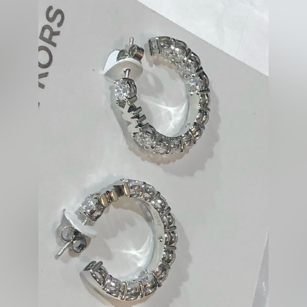 Michael Kors stunning MK logo crystal embellished half moon earrings new